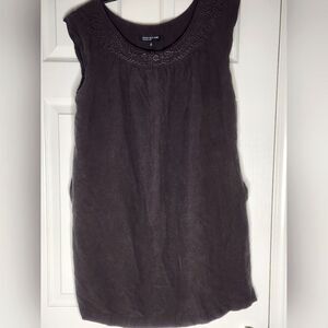 Jones New York 16 Brown SILK LINEN Embroidered Pockets Slvless Women Mini Dress